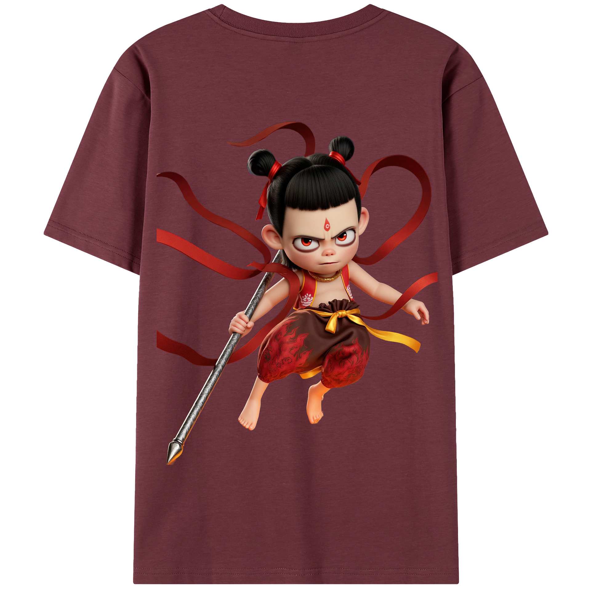 （画像用） Ne Zha 2 ナタ 魔童の大暴れ 綿100％半袖Tシャツ（背面プリント）
